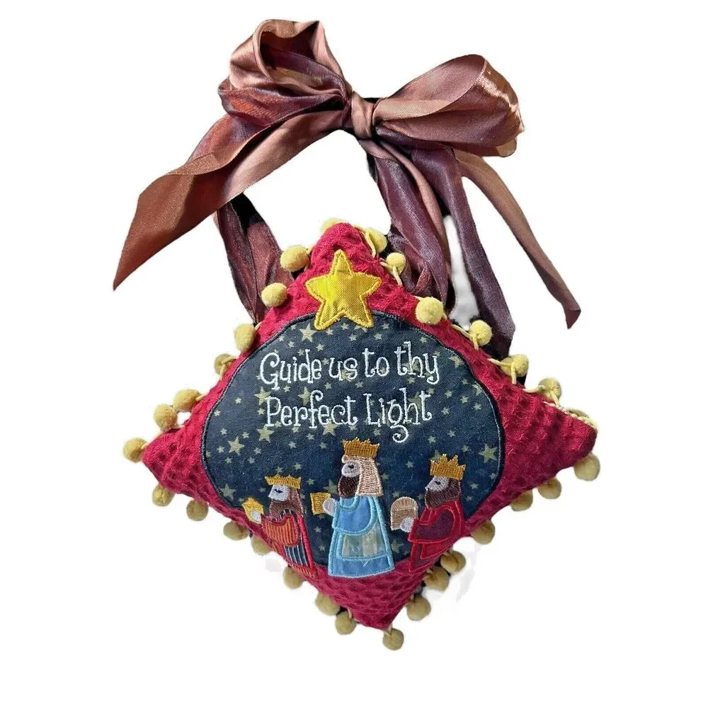 Christmas Wisemen 'Guide Us to Thy Perfect Light' Holiday Hanging Pillow Pompoms